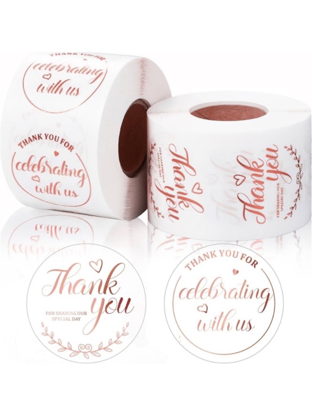 Pick 1: 500 Wedding Thank You Stickers in Rose Gold